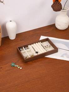 6/1pc Wooden Velvet Jewelry Tray, Jewelry Storage & Display Tray, Drawer-Style Earring Storage Box, Stackable Jewelry Storage Tray, Multi-Functional Jewelry Display Tray, Portable Multi-Purpose Storage Box, Desk Drawer Organizer - Multicolor - View 16