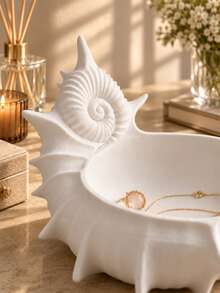 1pc Decorative Seashell Shaped Jewelry Tray, Can Neatly Display Rings, Earrings, Necklaces, Bracelets, Pearls And Crystals, Add Coastal Style To Vanity, Bedside Table, Entryway Or Bathroom Countertop, Seashell Tray, Jewelry Dish, Room Decor, Gift - Multicolor - View 7