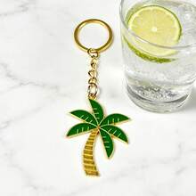 Bộ 2 móc khóa tráng men hình cây dừa, vòng móc khóa kim loại màu vàng phong cách bãi biển nhiệt đới, charm treo túi chủ đề mùa hè, phụ kiện cho ba lô và túi xách, quà tặng kỳ nghỉ unisex - màu xanh lá - Xem 7