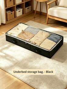 1/3 Underbed Storage Bag, Foldable Closet Organizer Box And Underbed Storage Bin, For Storing Wrapping Paper, Blankets, Towels, Clothes, Bedding, Sweaters, Bed Sheets And Other Items - Black - View 5