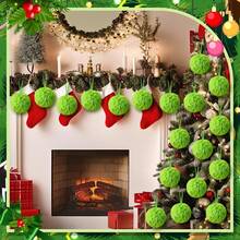 12pcs Green Fuzzy Christmas Ball Ornaments, Fuzzy Elf Decorations With Red Bows - Multicolor - View 7