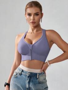 Runway Rest Women High Impact Front Zip Seamless Wireless Sports Bra, Suitable For Spring, Summer, Autumn And Winter - Purple - View 3