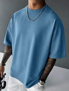 Men's Graphic Print Round Neck Casual Short Sleeve T-Shirt, Summer - Dusty Blue - View 2