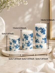 3/1pc White Cylindrical Blue Patterned Candles, Up To 3.93 Inches Long, Decorative Candle Set, Candle Ornaments, Suitable For Home Decor, Table Setting, Party, Dinner Banquet, Wedding Favors, Meditation And Relaxation - Multiple Styles - View 10