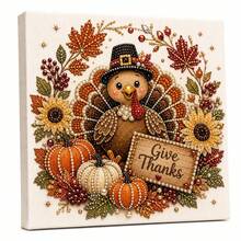 1PC Thanksgiving Turkey Pearl Painting, Full Round Pearl Craft, Thanksgiving Decoration, Thanksgiving Gift, Home Decor, Beaded Art - Pearl Painting - View 2