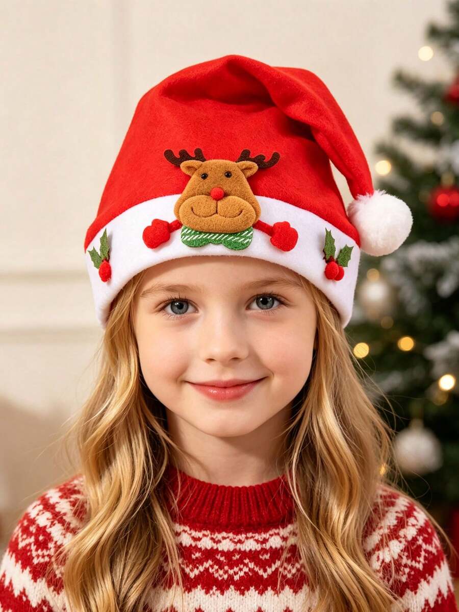 1pc Christmas Hair Accessory Santa Claus Hat Cartoon Kids Hat Christmas Gift Kids Cartoon Hat - Multicolor - View 1