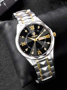 2pcs/Set Boys Stainless Steel Dual Calendar Display Watch Set, Sporty & Fashionable - Multicolor - View 4
