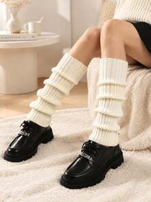 Random 2 Pairs Autumn/Winter Knitted Slouch Leg Warmers For Women, Solid Color Ribbed Elastic Warm Multi-Color Leg Warmers, Minimalist Style Daily Commute Versatile Leg Warmers - Multicolor - View 5