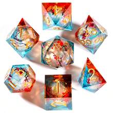 مجموعة نرد D&D بزهرة البرقوق 7 قطع - نرد D&D بحواف حادة، مناسب لألعاب RPG و MTG و D&D - متعدد الألوان - مشاهدة 7