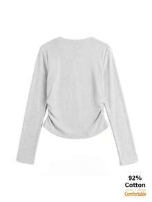 Autumn Pure Cotton Long Sleeve T-Shirt, Autumn/Winter Grey Long Sleeve Top For Women, Versatile Slimming Solid Color Inner Layer Base Layer - Gray - View 7