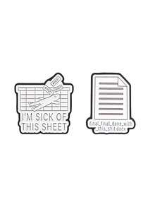 2Pcs Office Worker Meme Enamel Pin Set Funny Spreadsheet Document Humor Lapel Badge Metal Brooch For Backpack Jacket Coworker Accessory Gift - White - View 10