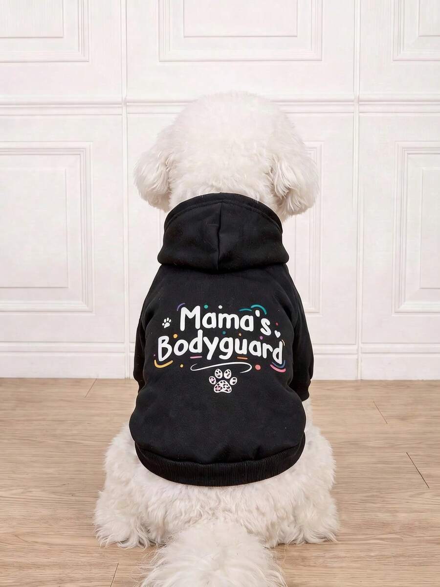 LUCKIE PAL 1件 Mama's.Bodyguard 口號印花寵物衛衣,防跳蚤、減少掉毛、保暖隔熱、透氣,適合貓狗室內外穿著 - 彩色 - 查看 1