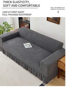 1PC Elastic Skirt Sofa Cover, Plant Leaf Pattern, Easy Installation, Pet Scratch Resistant, Decorate Living Room, Decorate Sofa, Single Seat, Two Seater, Three Seater, Four Seater Sofa Cover, Full Coverage With Skirt - Dark Grey - View 10