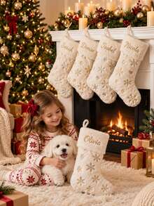 2026 Personalized Plush Christmas Stockings, Embroidered Sequin Snowflake Home Decor, Holiday Home Decoration - Multicolor - View 4