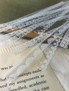 1 Pack 30 Sheets PET White Lace Strip Collage Decorative Journal Retro Flower Decorative Stickers - One Size - View 2