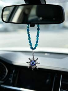 1pc Car Interior Stone Pendant, Fashionable Blue Eye Sun Charm Rearview Mirror Hanging Decoration, Car Interior Hanging Ornament - A - View 4