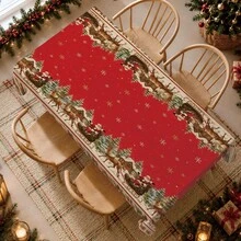 1pc Christmas Winter Santa Village Snow Scene Pattern Tablecloth, Stain-Resistant Dining Table Decor Cloth, Suitable For Kitchen, Dining Table, Coffee Table, TV Stand, Entryway, Party Holiday Decoration, Home Decor, Christmas Gathering - Multicolor - View 1