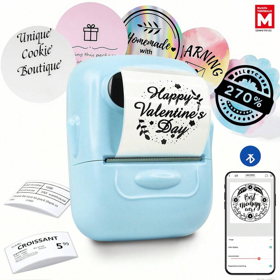 Printer Label Marklife P50 - Printer Label Termal, Mesin Label Portabel, Cocok untuk Produk, Alamat, Stiker, Keperluan Rumah dan DIY, Kompatibel dengan Sistem Android, iOS, dan Windows, Dilengkapi dengan 1 Gulungan Stiker Putih Bulat 50mm