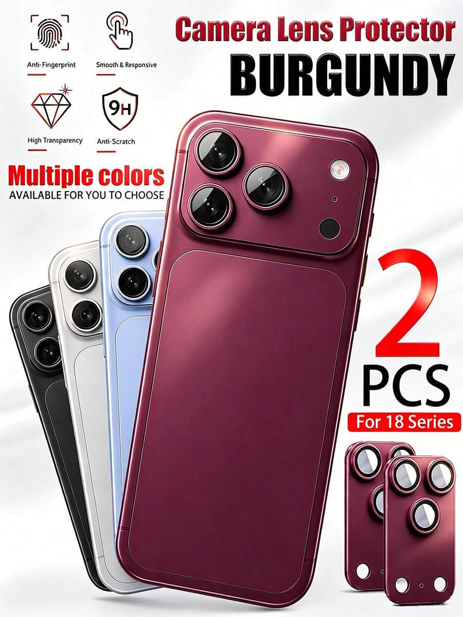 Mr. War Gorilla 2pcs [Wine Red Lens Protector] 2026 Latest, Compatible With IPhone 18promax/18pro Series, Full Coverage Design, Fits Every Lens Area Of The Phone Body. Uses Advanced Adhesive, Firmly Attached, Not Easy To Peel Off Or Fall Off. High-Definition Lossless Image Quality, Phone Lens Accessory.