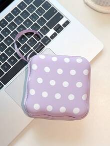 1Pc Polka‑Dot Handheld Zipper Large Storage Bag, Storage Organizer For Office Desk Accessories, Travel Essentials Travel Pouch, Multi‑Purpose Carry Case For Phone Accessories, Headphones Accessory, Power Bank Data Cable Cosmetic Sanitary Napkin Small Stuff - Multicolor - View 7