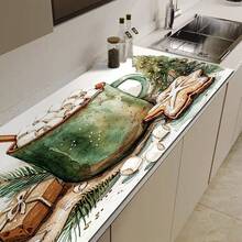 1pc Christmas Series Watercolor Hot Cocoa & Gingerbread Man Pattern Coffee Bar Mat, Drainage Mat, Coffee Machine Soft Bottom Diatomaceous Earth Drainage Mat, Soft Rubber Drainage Mat, Super Absorbent Wear-Resistant Dish Drying Mat, For Countertop Restaurant Kitchen Table Mat, Patio Dining Table Decor, Home Kitchen Supplies, Countertop Decor Mat - Multicolor - View 5