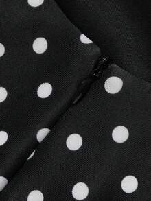 minisummer Women Fall Elegant Retro Polka Dot Slim Tank Top, Front Zipper Round Neck Fitted Waist Vest Blouse - Black and White - View 4