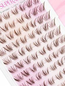 80 Clusters Self-Adhesive C Curl Glue-Free False Eyelashes, Transparent Eyelash Band, Cartoon Style Brown Eyelash Clusters, Suitable For Daily Wear, Weddings, Dates, Parties, Music Festivals And Various Occasions - C - View 3