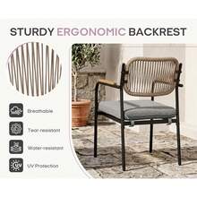 WAHSON OFFICE CHAIRS 4PCS Grey Stackable Outdoor Garden Dining Chairs With Rope Back - 4 Gray - View 5