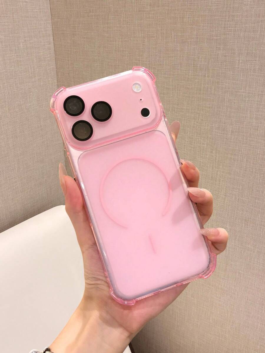 可愛粉色方形防摔手機殼,透明邊框支撐,全方位保護,適用於 Apple 17/16/15/14/13 Air/17 Pro Max,磨砂質感,全鏡頭保護,適合男女青少年日常通勤、商務校園、辦公室、夏季戶外旅行場景,1 件防滑防指紋高級極簡保護手機殼 - 粉色 - 查看 1