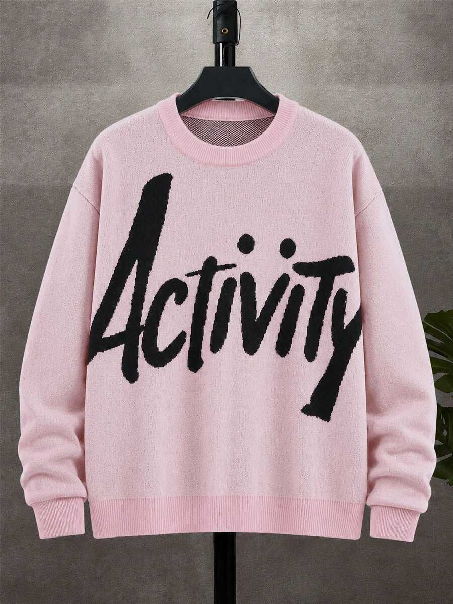 1 buah Sweater Rajut Lengan Panjang Gaya Kampus Minimalis Kreatif dengan Huruf untuk Anak Laki-laki/Remaja Laki-laki - Berwarna merah muda - View 1