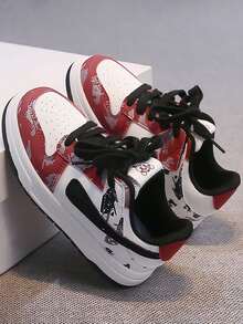 1 Pasang Sepatu Sneakers Kasual Anak-Anak Motif Kartun dengan Sol Lembut dan Perekat, Anti Selip, Unisex, Musim Semi/Musim Gugur - Burgundy - View 1