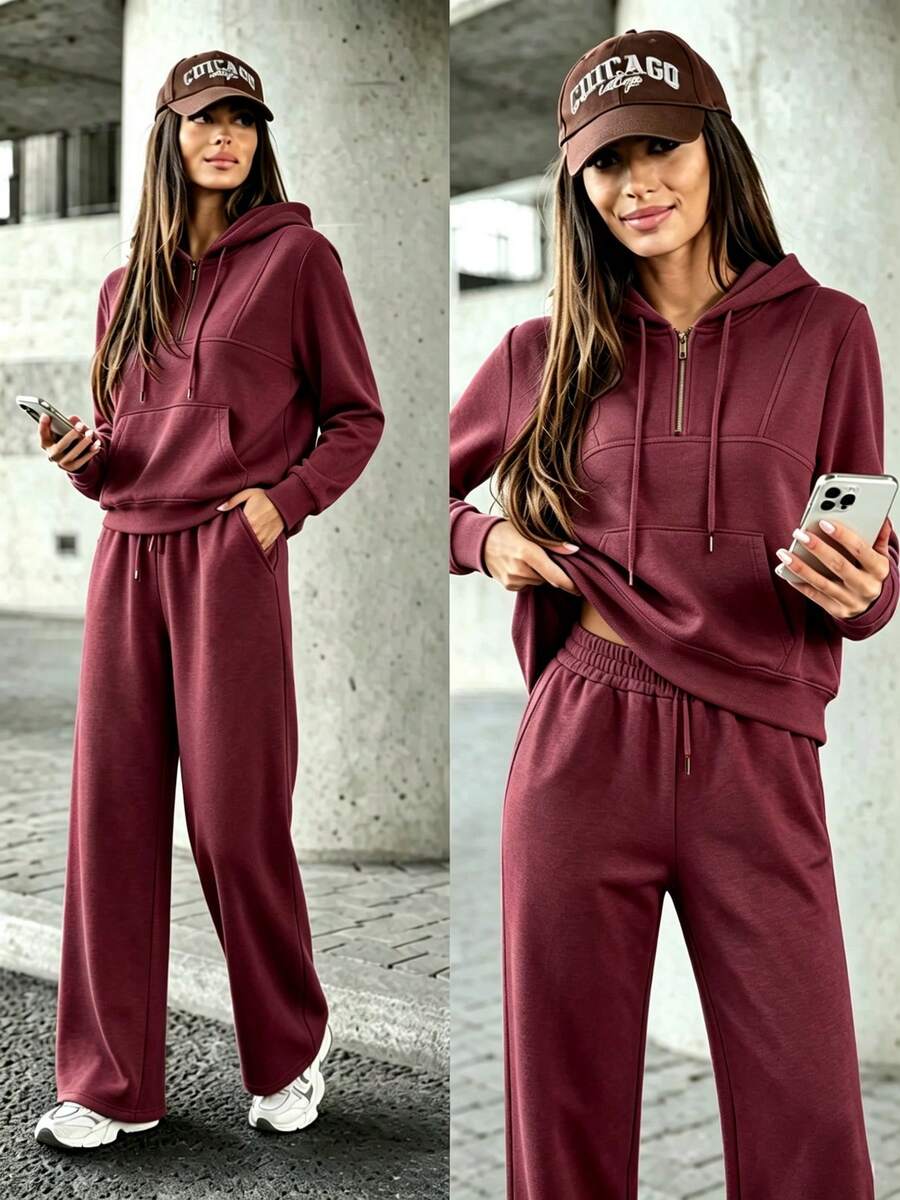 Women Two-Piece Outfits - Burgundy - View 1