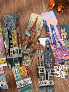 30pcs City Illustrations Bookmark Cartoon Reading Pages, Book Label Decorations, Creative Gifts For Students, DIY Page Label Bookmarks, Back To School Decor - City Illustrations Bookmark - View 6