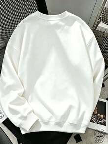 Women's Casual Loose Fit Crewneck Sweatshirt With Colorful Sun, Palm Tree & Text Print On White Base - White - View 4