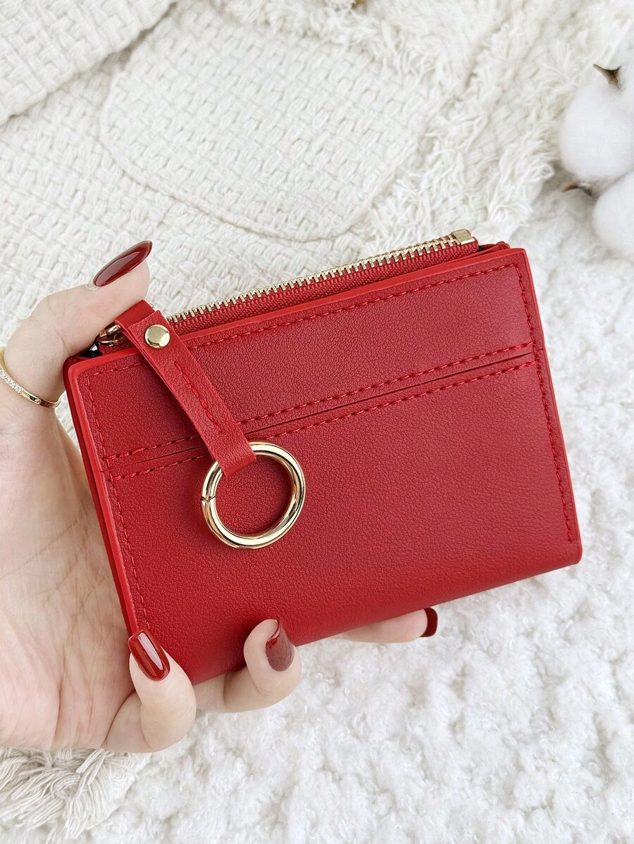 Women's Multifunctional Short Wallet With Zipper, Foldable Buckle Credit Card Storage Bag, Small Wristband Circle Decoration, Suitable For Outdoor Use