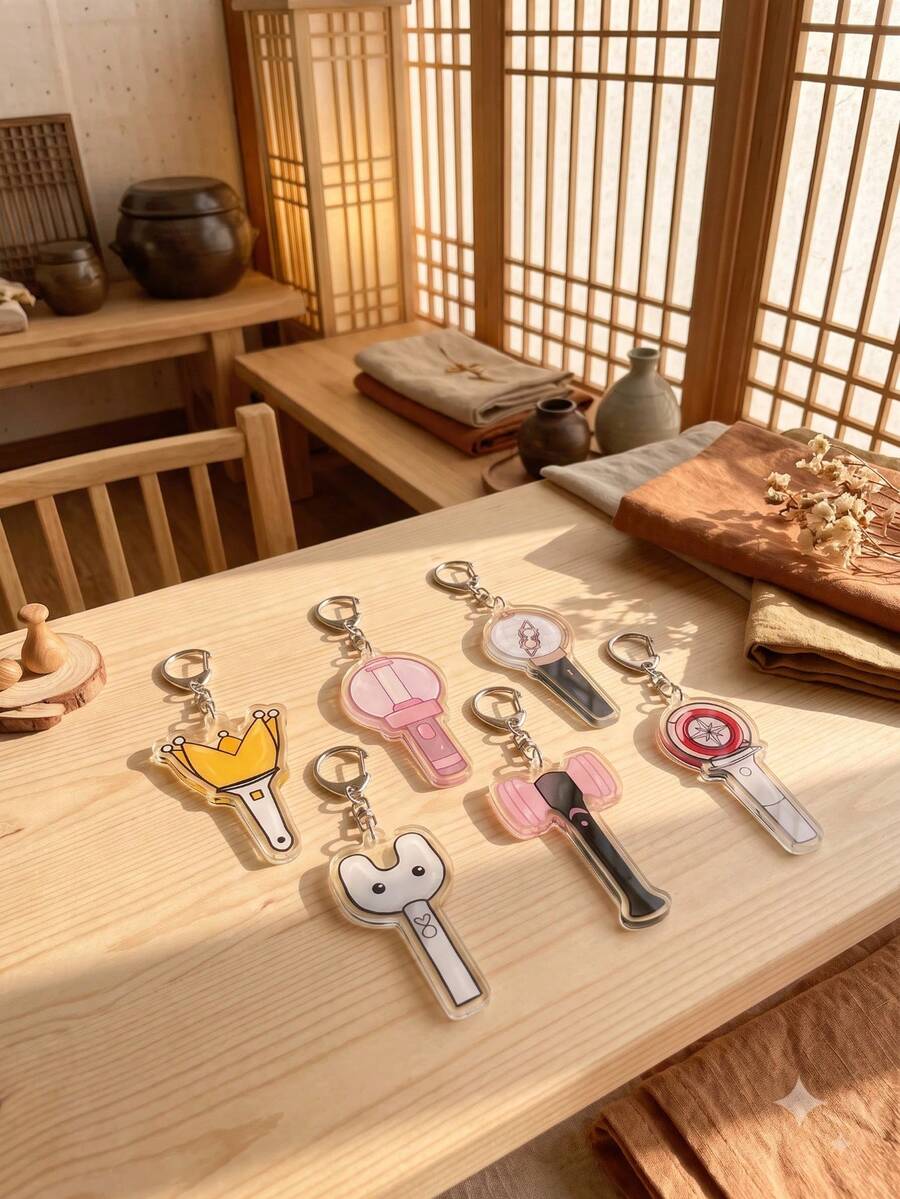 1pc/6pcs K-Pop LightstickCollection Aesthetic Acrylic Keychains, Korean Pop Idol Group Support Stick Cartoon Series Shaped Pattern Pendant, Backpack And Car Key Accessories, Gift For K-Pop Fans, Korean Pop Idol Enthusiasts And Support Lovers - Multicolor - View 1