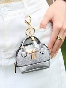 CHARM INFINITE Multi-Color Mini Handbag Shaped Keychain Pouch, Faux Leather Zipper Coin Purse With Metal Lock And Tassel Charm, Portable Earphone Storage Bag, Fashion Bag Pendant Keychain Accessory For Women And Girls Daily Decoration - Multicolor - View 4