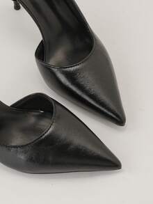 女款時尚尖頭側鏤空性感顯瘦細跟高跟派對單鞋 - 黑色 - 查看 4
