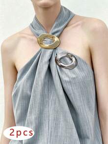 2pcs Asymmetrical Hollow Metal Brooch, Multi-Functional Polished Scarf Clip, T-Shirt Clip, Commute Dress Outerwear Accessory - Multicolor - View 13