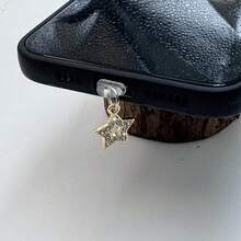 1pc Shiny Rhinestone Star Phone Dust Plug, Fashionable Plug, Design, Durable Protective Cover, Gift For Girls, Essential For Smartphone Users - Gold - View 2