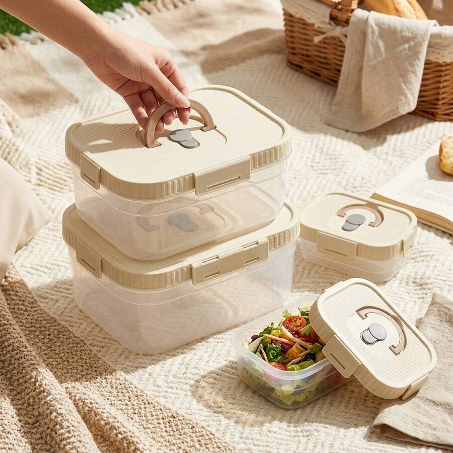Multi-Functional Transparent Plastic Compartment Food Storage Box, Refrigerator Multi Grids Sealed Fresh-Keeping Box With Cover, Large Capacity Reusable Vegetables FruitsIngredient Container, Microwave Heatable, Kitchen Food Storage And Organization