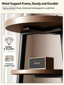 1pc 3-Tier Round Side Table, Wood Grain Tabletop With Metal Frame, Stable Structure, Space-Saving, Easy Assembly, Multi-Layer Storage End Table, Suitable For Living Room, Bedroom, Balcony And Apartment. - Multicolor - View 9