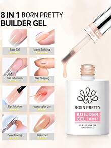 BORN PRETTY 15ML 8-in-1 Builder Gel untuk Kuku, Gel Keras Penutup Nude Netral untuk Pembentukan Apex & Ekstensi Kuku, Gel Dasar Transparan & Perekat Rhinestone, Dikeringkan dengan UV LED untuk DIY di Rumah & Manikur Salon - MultiWarna - View 12