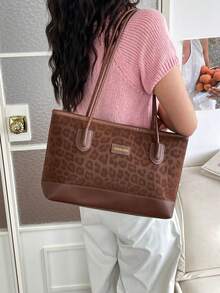 Women's Quilted Fashion Large Capacity One Shoulder Tote Bag, With Snap Closure, Street Casual, Photo-Worthy, Daily Commute, Large Size - Brown - View 2
