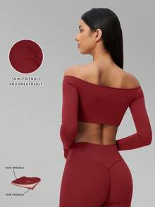 MFVIM Women's Autumn/Winter New 1pc Off-Shoulder Solid Color Long Sleeve Top, Fashion Casual Elegant Versatile Essential Design - Redwood - View 4