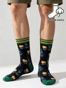 1 Pair Fun Chemistry Molecule & Formula Print Boat Socks, Contrast Mint Green Cuff & Toe, Soft Mid-Calf Cotton Socks For Men - Multicolor - View 3