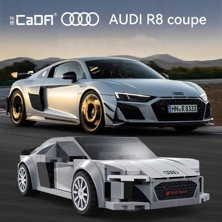 CaDA Audi R8 Coupe Silver Sports Car - 199pcs Building Block Model Set C55027W Desktop Decor Collectible Gift For Friends - White - View 1