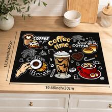1pc Black Coffee Theme Printed Kitchen Drain Mat Table Mat, Coffee Time Coffee Cup Iced Coffee Coffee Bean Text Pattern Dining Table Mat, Coffee Machine Countertop Mat Bar Countertop Decor Mat, Home Kitchen Dining Room Coffee Corner Home Decor - Multicolor - View 12