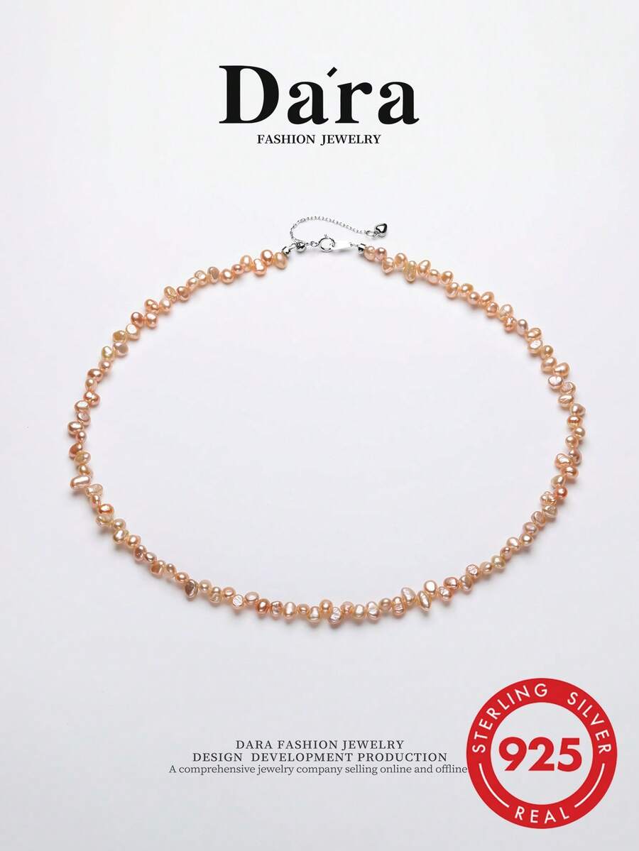 DARA Kalung Mutiara Air Tawar Perak S925 3-4mm Bentuk Kelopak Mutiara Gaya Kreatif, Cocok untuk Pesta Malam Hari