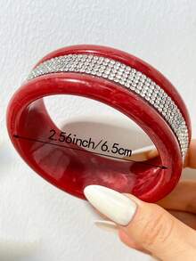 Vintage Luxury Burgundy Swirl Resin Bracelet, Colorful Crystal Decorated Glossy Resin Wide Bangle, Inlaid With Multicolored Round Rhinestones, Elegant Handmade Jewelry, Suitable For Daily Wear, Dates, Weddings And Formal Parties - Multicolor B - View 9